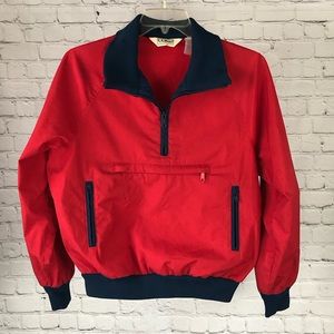 Men's Vintage L.L. Bean Red/Navy Blue Pullover Zippered Pockets Windbreaker. M